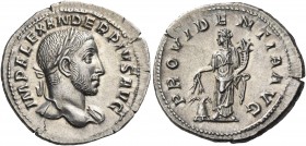 Severus Alexander, 222-235. Denarius (Silver, 20.5 mm, 3.33 g, 7 h), Rome, 232. IMP ALEXANDER PIVS AVG Laureate head of Severus Alexander to right, wi...