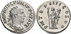 Philip I, 244-249. Antoninianus (Silver, 22 mm, 5.25 g, 5 h), Antioch, 247. IMP M IVL PHILIPPVS AVG Radiate, draped and cuirassed bust of Philip I to ...