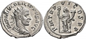 Philip I, 244-249. Antoninianus (Silver, 23 mm, 3.92 g, 1 h), Antioch, 249. IMP M IVL PHILIPPVS AVG Radiate, draped and cuirassed bust of Philip to ri...