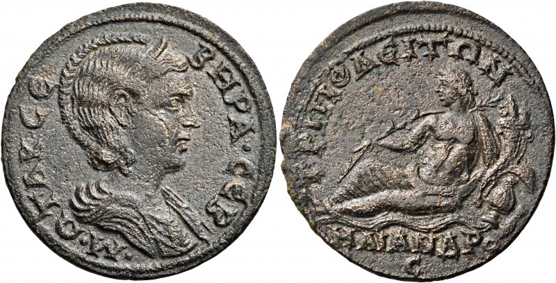 Otacilia Severa, wife of Philip I, 244-249. Lydia. Tripolis. Tetrassarion (Bronz...