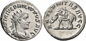 Philip II, 247-249. Antoninianus (Silver, 21 mm, 4.32 g, 5 h), Antioch, 247-249. IMP M IVL PHILIPPVS AVG Radiate, draped and cuirassed beardless bust ...
