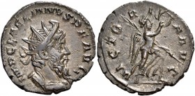 Laelianus, Romano-Gallic usurper, 269. Antoninianus (Bronze, 21 mm, 3.23 g, 2 h), Cologne, early 269. IMP C LAELIANVS P F AVG Radiate and cuirassed bu...