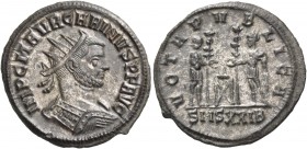 Carinus, 283-285. Antoninianus (Billon, 21 mm, 3.49 g, 11 h), Siscia, 2nd officina, mid-late August 284. IMP C M AVR CARINVS P F AVG Radiate and cuira...