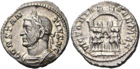 Constantius I, as Caesar, 293-305. Argenteus (Silver, 18 mm, 3.36 g, 6 h), Treveri, 300-301. CONSTAN - TIVS CAES Laureate and cuirassed bust of Consta...