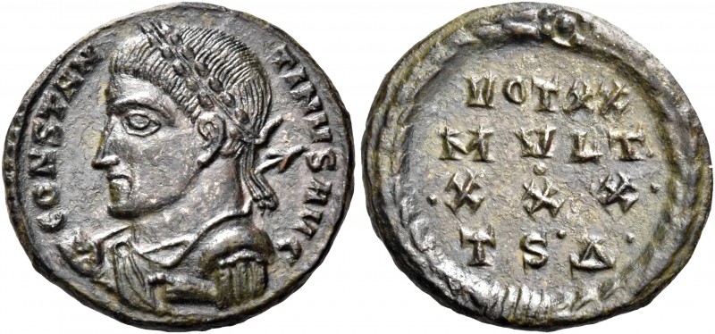 Constantine I, 307/310-337. Follis (Bronze, 17 mm, 2.71 g, 6 h), Thessalonica, 4...