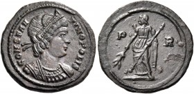 Commemorative Series in the name Constantinopolis, 348. Medallion (Bronze, 17 mm, 2.80 g, 5 h), struck under Constantius II, Rome, 348. CONSTAN - TINO...
