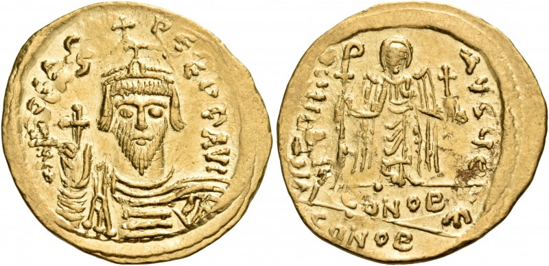 Phocas, 602-610. Solidus (Gold, 22 mm, 4.49 g, 6 h), Constan­tinople, 5th offici...