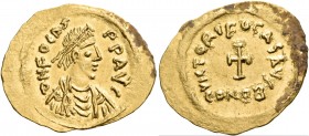 Phocas, 602-610. Tremissis (Gold, 19 mm, 1.50 g, 7 h), Constan­tinople, 607-610. D N FOCAS P P AVG Draped and cuirassed bust of Phocas to right, with ...
