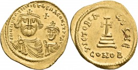 Heraclius, with Heraclius Constantine, 610-641. Solidus (Gold, 22 mm, 4.46 g, 5 h), Constantinople, 5th officina = E, 616-625. dd NN hERACLIUS ET hERA...