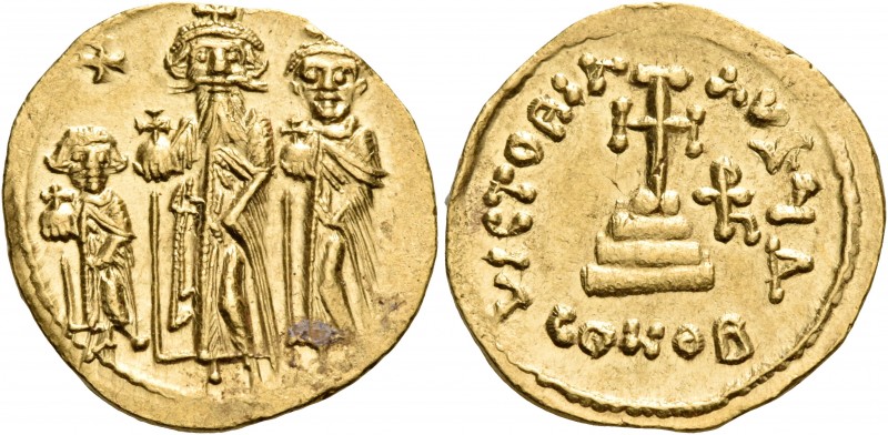 Heraclius, with Heraclius Constantine and Heraclonas, 610-641. Solidus (Gold, 20...