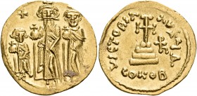 Heraclius, with Heraclius Constantine and Heraclonas, 610-641. Solidus (Gold, 20 mm, 4.48 g, 6 h), Constantinople, 4th officina = Δ , 632-635. From le...