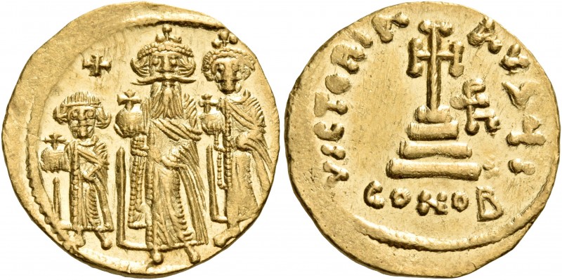 Heraclius, with Heraclius Constantine and Heraclonas, 610-641. Solidus (Gold, 21...