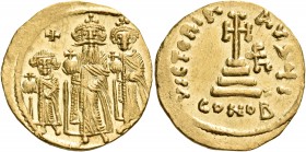 Heraclius, with Heraclius Constantine and Heraclonas, 610-641. Solidus (Gold, 21 mm, 4.47 g, 5 h), Constantinople, 10th officina = Ι, 632-635. From le...