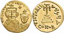Constans II, with Constantine IV, 641-668. Solidus (Gold, 21 mm, 4.48 g, 7 h), Constantinople, 4th officina = Δ, 654-659. d N CONStANtINUS C CONStANS ...