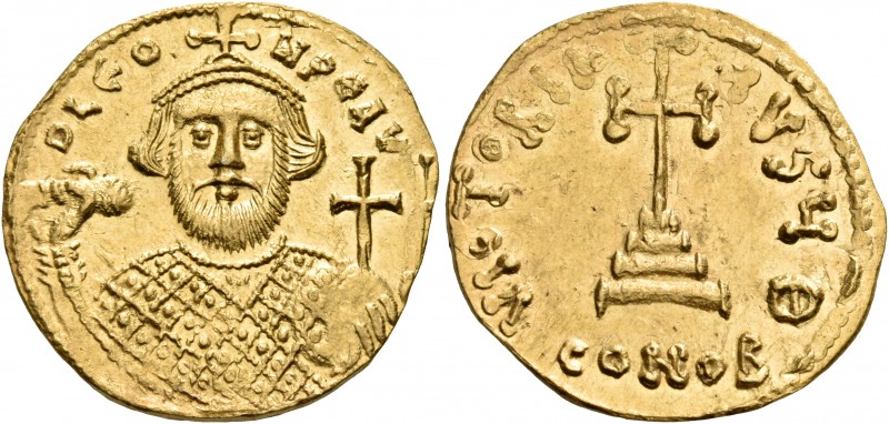 Leontius, 695-698. Solidus (Gold, 20 mm, 4.34 g, 6 h), Constan­tinople, 9th offi...