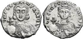 Leo III the "Isaurian", with Constantine V, 717-741. Hexagram (Silver, 20 mm, 3.27 g, 6 h), ceremonial issue, struck as a donative from solidus dies, ...