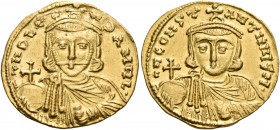 Leo III the "Isaurian", 717-741. Solidus (Gold, 20 mm, 4.50 g, 6 h), Constantinople, 725-732. d N D LEO-N P A MЧL• Crowned and bearded bust of Leo fac...