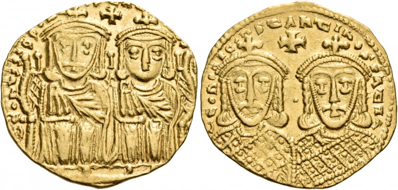 Constantine VI, with Leo III, Constantine V, and Leo IV, 780-797. Solidus (Gold,...