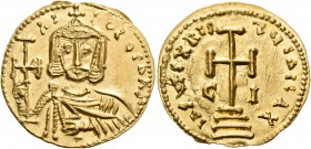 Nicephorus I, 802-811. Solidus (Gold, 20 mm, 3.81 g, 6 h), uncertain Sicilian mint, probably Syracuse, 802-803. hI-FOROS bAS Bearded and facing bust o...