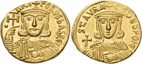 Nicephorus I, with Stauracius, 802-811. Solidus (Gold, 19.5 mm, 4.45 g, 6 h), Constantinople, 803-811. •nICIFOROS bASILЄ’ Crowned and bearded bust of ...