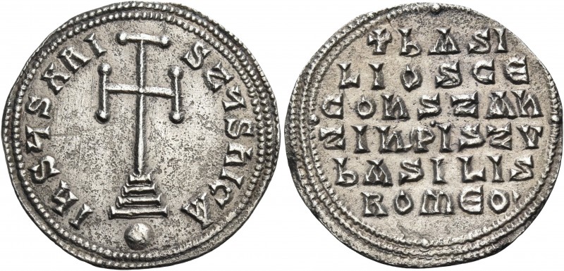 Basil I the Macedonian, with Constantine, 867-886. Miliaresion (Silver, 24 mm, 2...