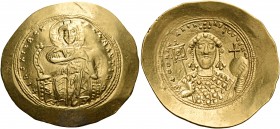 Constantine IX Monomachus, 1042-1055. Histamenon (Gold, 26 mm, 4.38 g, 6 h), Constantinople. +IhC XIS REX RESnAnTIhM Bust of Christ Pantokrator facing...