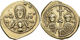 Michael VII Ducas, with Maria, 1071-1078. Tetarteron nomisma (Gold, 20 mm, 4.12 g, 6 h), Constantinople. +ΘΚΕ ΒΟΗΘ / MHP ΘV Facing bust of the Theotok...