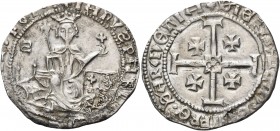 CRUSADER COINS 
Lusignan Kingdom of Cyprus. Janus, 1398-1432. Gros (Silver, 27 mm, 4.47 g, 1 h), "Gros grand". + IANVS• PAR LA [GRACE DE D]IE• RO[I] ...