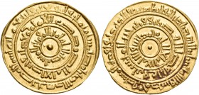 Fatimids. Al-Mustansir billah, AH 427-487 / AD 1036-1094. Dinar (Gold, 21.5 mm, 4.29 g), Misr (al-Fustat) mint, AH 448 =1056-1057 AD. Inscription in t...