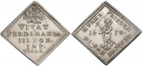 Germany 
Nuremberg. 1650. Klippe Medal (Silver, 21 x 21 mm, 2.89 g, 12 h), on the Peace of Westphalia and the wish for peace for children. VIVAT /./ ...