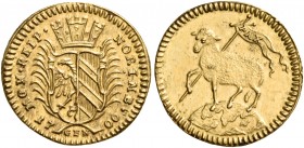 Germany 
Nuremberg. 1700. 1/4 Ducat (Gold, 13 mm, 0.90 g, 12 h), on the new century, mintmaster Georg Friedrich Nürnberger, 1677-1716. MON.REIP - NOR...
