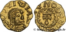 UNSPECIFIED MINT
Type : Triens 
Date : c. 600-675 
Metal : gold 
Diameter : 12  mm
Orientation dies : 12  h.
Weight : 1,28  g.
Rarity : R3 
Obverse le...