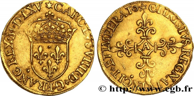 CHARLES IX
Type : Écu d'or au soleil, 1er type 
Date : 1565 (MDLXV) 
Mint name /...