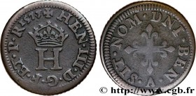 HENRY III
Type : Piéfort de poids quadruple du liard à l'H couronnée 
Date : 1577 
Mint name / Town : Paris 
Metal : billon 
Millesimal fineness : 125...