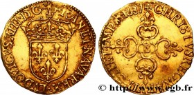 LOUIS XIII
Type : Écu d'or au soleil, 1er type 
Date : 1637 
Mint name / Town : Rouen 
Quantity minted : 172800 
Metal : gold 
Millesimal fineness : 9...
