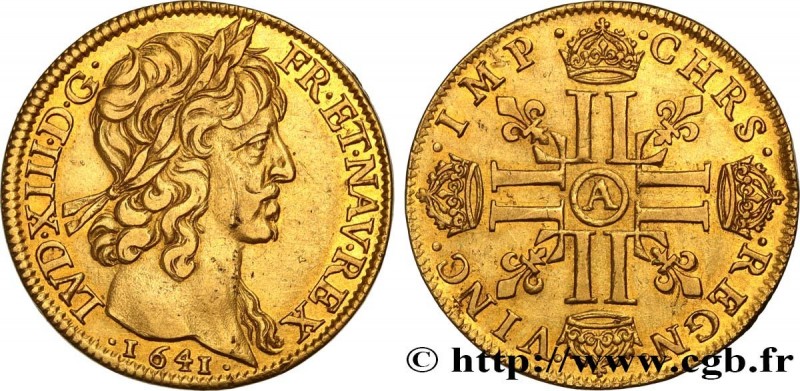 LOUIS XIII
Type : Double louis d'or à la mèche longue, à deux rubans 
Date : 164...