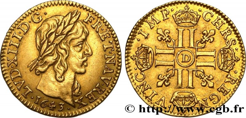 LOUIS XIII
Type : Demi-louis d'or à la mèche longue 
Date : 1643 
Mint name / To...