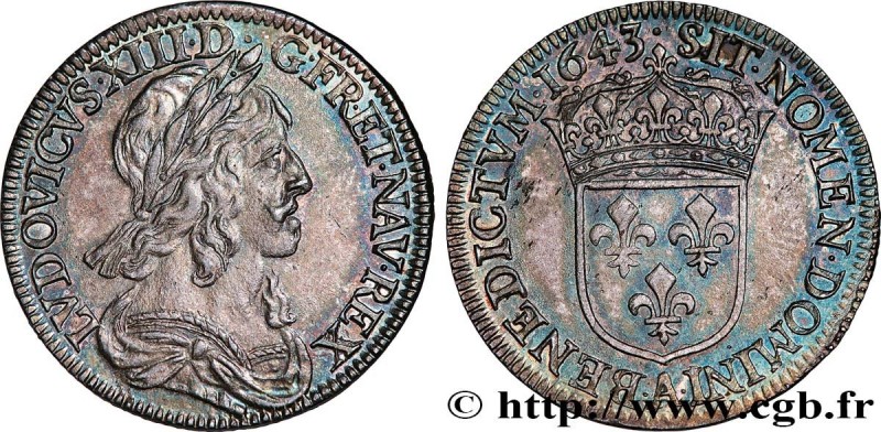 LOUIS XIII
Type : Quart d'écu d'argent, 3e type, 2e poinçon de Warin 
Date : 164...