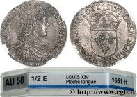 LOUIS XIV "THE SUN KING"
Type : Demi-écu à la mèche longue 
Date : 1651 
Mint name / Town : La Rochelle 
Quantity minted : 13160 
Metal : silver 
Mill...