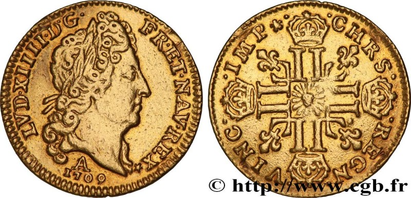 LOUIS XIV "THE SUN KING"
Type : Demi-louis d'or au soleil 
Date : 1709 
Mint nam...