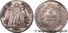 DIRECTOIRE
Type : 5 francs Union et Force, Union serré, avec glands intérieurs et gland extérieur 
Date : An 7 (1798-1799) 
Mint name / Town : Bordeau...
