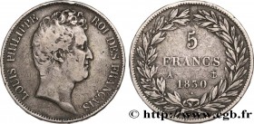 LOUIS-PHILIPPE I
Type : 5 francs type Tiolier sans le I, tranche en relief 
Date : 1830 
Mint name / Town : Paris 
Metal : silver 
Millesimal fineness...