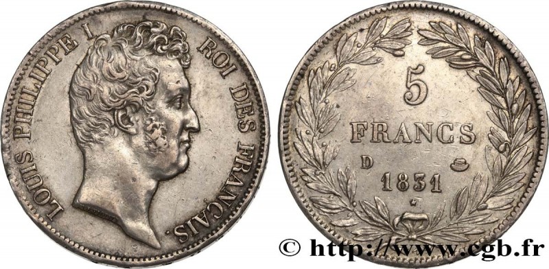 LOUIS-PHILIPPE I
Type : 5 francs type Tiolier avec le I, tranche en creux 
Date ...