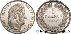 LOUIS-PHILIPPE I
Type : 5 francs IIe type Domard 
Date : 1834 
Mint name / Town : Strasbourg 
Quantity minted : 1386893 
Metal : silver 
Millesimal fi...