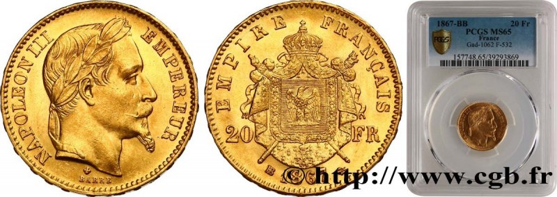 SECOND EMPIRE
Type : 20 francs or Napoléon III, tête laurée 
Date : 1867 
Mint n...