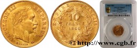 SECOND EMPIRE
Type : 10 francs or Napoléon III, tête laurée 
Date : 1866 
Mint name / Town : Strasbourg 
Quantity minted : 2849356 
Metal : gold 
Mill...