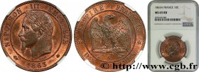 SECOND EMPIRE
Type : Dix centimes Napoléon III, tête laurée 
Date : 1863 
Mint name / Town : Paris 
Quantity minted : 4196184 
Metal : bronze 
Diamete...