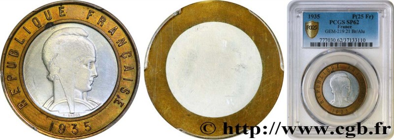 III REPUBLIC
Type : Essai uniface d’avers de 25 francs bimétallique, Bronze/Alum...