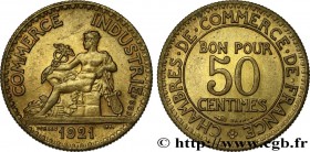 III REPUBLIC
Type : Essai de 50 centimes, Chambres de Commerce 
Date : 1921 
Metal : bronze-aluminium 
Diameter : 18  mm
Orientation dies : 6  h.
Weig...