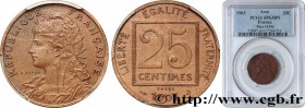 III REPUBLIC
Type : Essai en bronze de 25 centimes Patey, 1er type 
Date : 1903 
Quantity minted : --- 
Metal : bronze 
Diameter : 24,07  mm
Orientati...